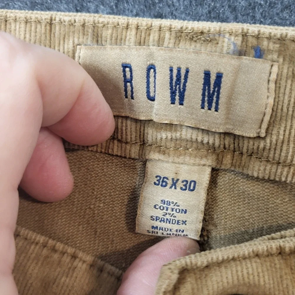 ROWM Mens Corduroy Pants Tan Khaki Straight Leg Five Pocket Trousers 36x30